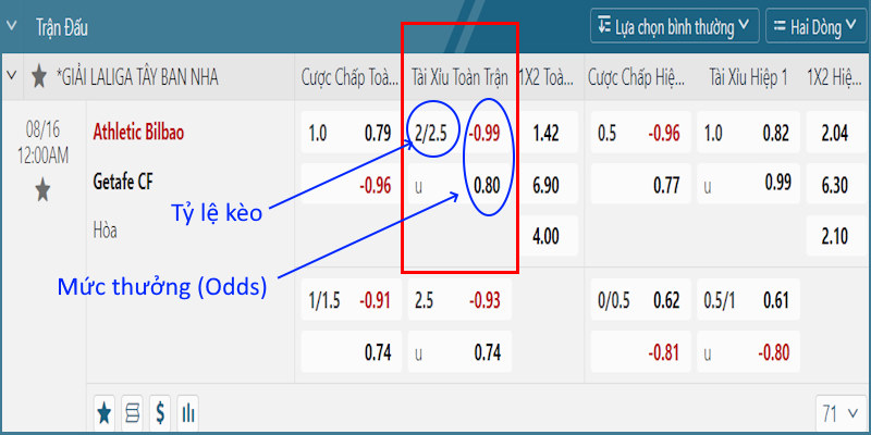 Ví dụ hình thức O/U